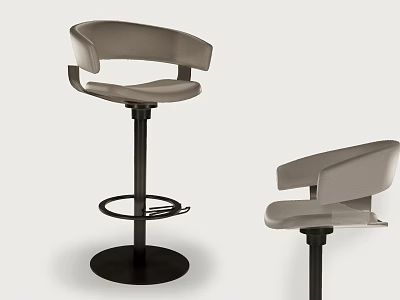 Modern Light Gray Bar Stool With Armrests And Black Swivel Base 3d model