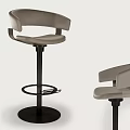 Modern Light Gray Bar Stool With Armrests And Black Swivel Base 3d model