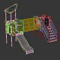 Outdoor Kids Playground Equipment With Slide Stairs Transparent Tunnel And Yellow Blue Canopy