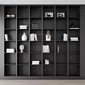 Modern Dark Wood Open Bookcase With Multiple Shelves And Decorative Items 3d model