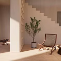 Stylish Woven Leisure Chairs In Sunlit Interior With Potted Olive Tree And Wooden Table