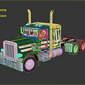 Green Military Truck With Dual Exhaust Pipes Striped Design And Chrome Details