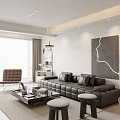 Modern Minimalist Open Living Dining Room Interior With Bright Large Window And Luxurious Leather Sofa