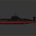 Black And Red Submarine With Antennas On Hull And Rear Propeller