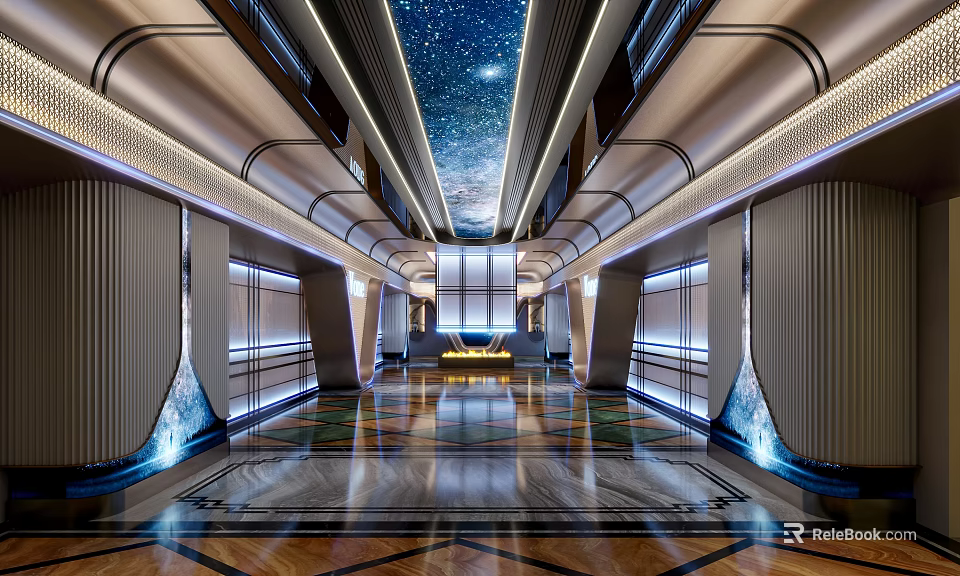 Luxurious KTV Lobby With Starry Ceiling And Modern Lights 3d model