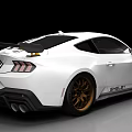 White Mustang Sports Car With Black Stripes Gold Wheels And Sporty Modified Design