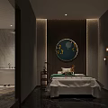 Modern SPA Sauna Interior Design With Massage Bed Round Decor And Ambient Lighting
