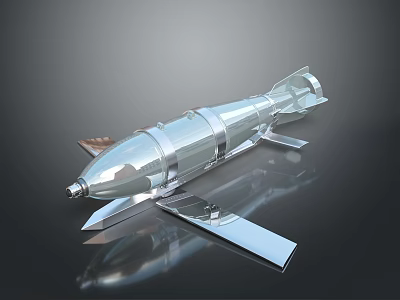 Aerial Bomb Weapon 3D Model With Metallic Surface Sleek Design And Tail Fins 3d model