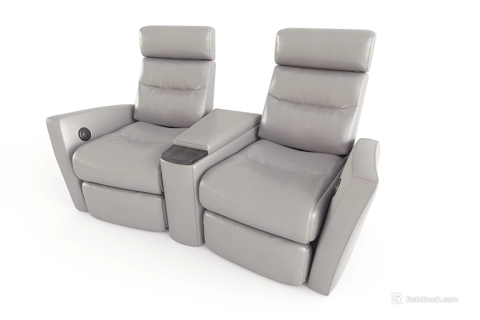 Gray Leather Single Seater Recliner Sofa with Modern Center Console Design 3d model 