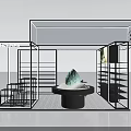 Modern SLENDER Exhibition Booth With Black Metal Frame Display Counter And Chairs