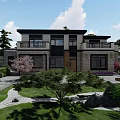 Traditional Chinese Courtyard Garden With Pond Water Lilies Stone Paths Traditional Buildings And Green Plants