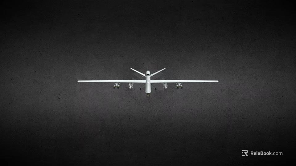 Large Commercial Airplane Top View With Four Engines And Long Wings On Dark Background 3d model 