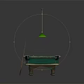 Billiard Table With Green Felt Surface Cue Stick Balls And Hanging Lights Sports Equipment
