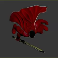 Male Superhero In Red Suit With Red Cape Holding Yellow Sword