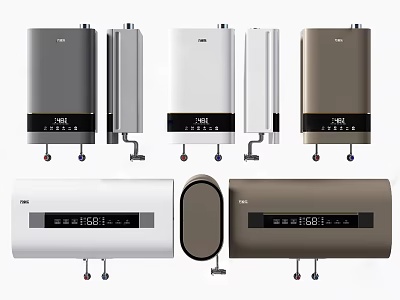 Modern Household Appliances Water Heaters With Various Colors And Digital Displays 3d model