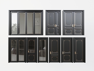 New Chinese style interior door double door glass door sliding door room door bedroom door swing door single door kitchen door toilet door 3d model