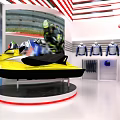YAMAHA Exhibition Booth With White Red Striped Design And Displayed Motorcycles Screens