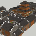 Traditional Chinese Ancient Architecture Featuring Multi Story Pavilion With Overhanging Eaves And Wooden Structure