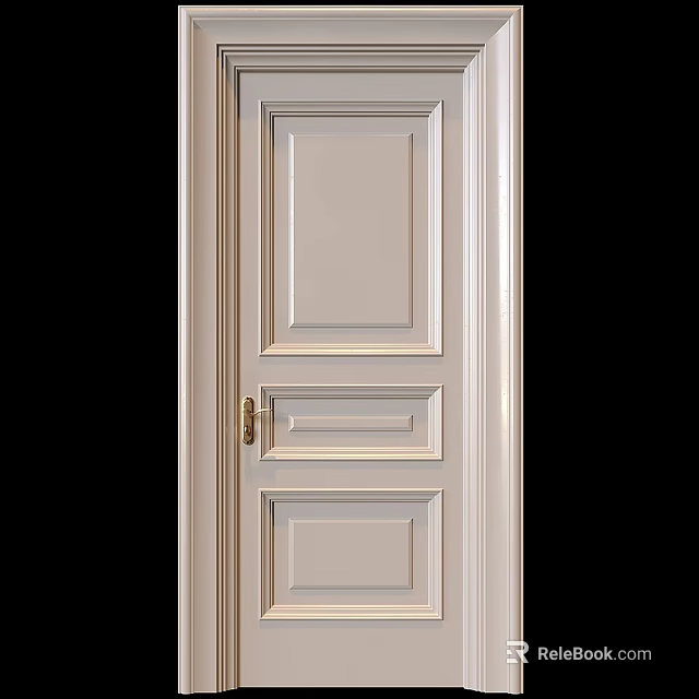 Modern White Swing Door With Simple Panel Design And Golden Handle 3d model