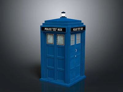 Blue Police Box Classic Design With Signs Windows And Door 3d model