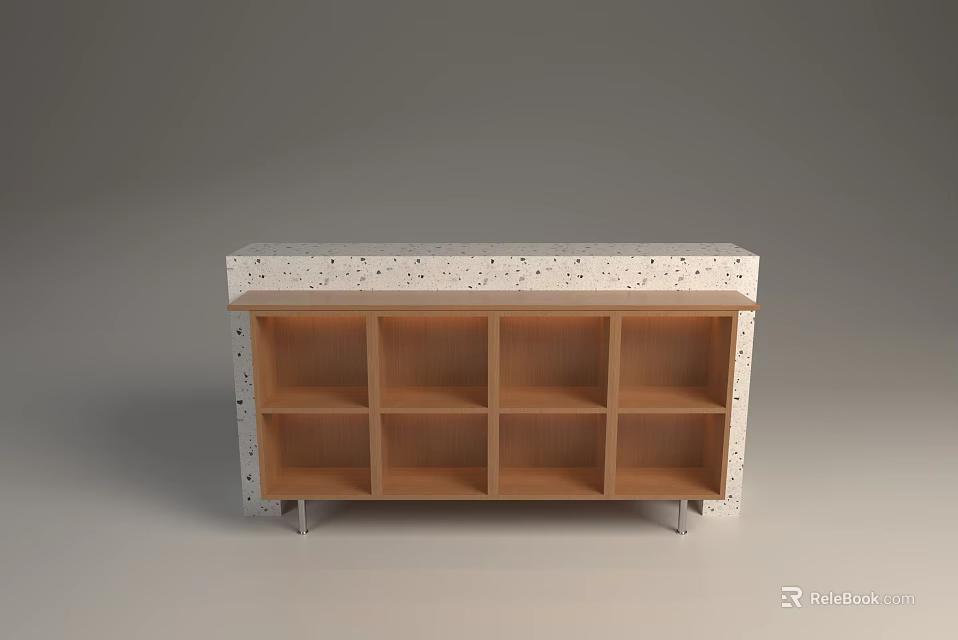 Modern Display Shelf with Speckled Top and Wooden Compartments on Metal Legs 3d model 