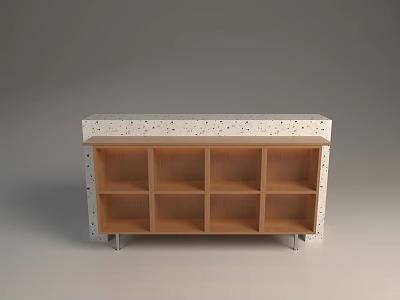 Modern Display Shelf with Speckled Top and Wooden Compartments on Metal Legs 3d model