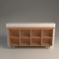 Modern Display Shelf with Speckled Top and Wooden Compartments on Metal Legs