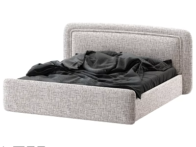 Modern Double Bed with Light Gray Fabric Headboard and Black Bed Sheets 3d model