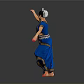 Woman Performing Traditional Indian Dance In Blue Sari With Red Shoes And Ornaments