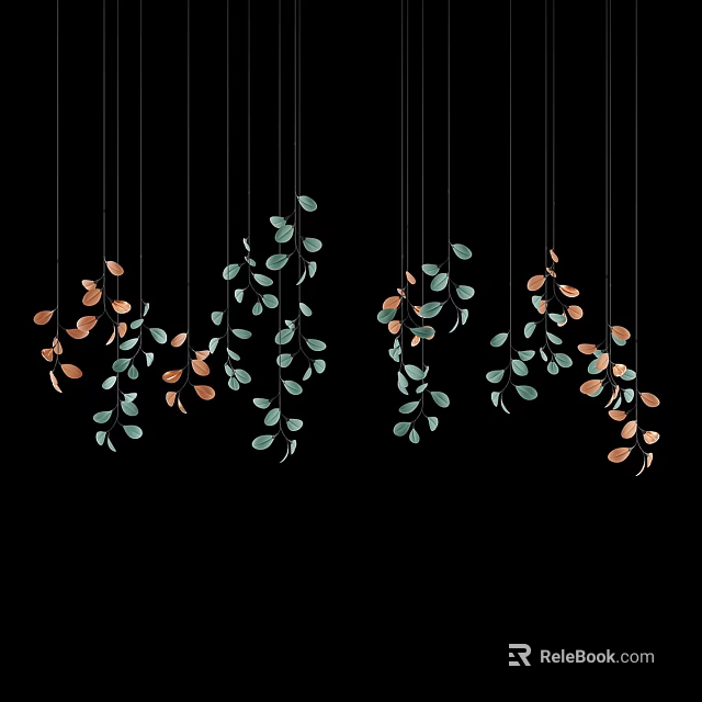 Modern Decorative Chandelier With Hanging Green And Brown Leaf Shaped Elements 3d model