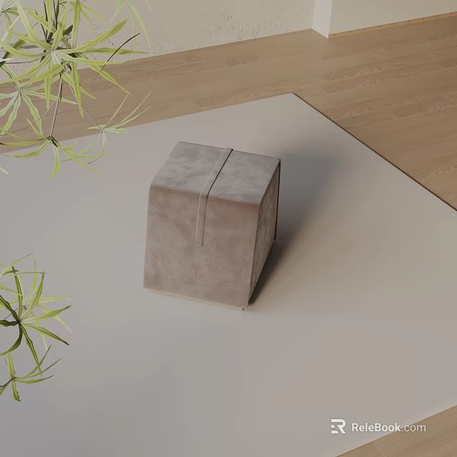 Minimalist Beige Velvet Side Table With Green Plants On Wooden Floor 3d model 