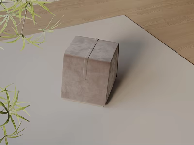 Minimalist Beige Velvet Side Table With Green Plants On Wooden Floor 3d model