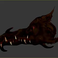 Detailed Mythical Dragon Head 3D Model Showcasing Red Eyes Sharp Teeth Spiked Horns