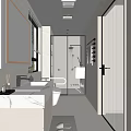 Modern Bathroom Interior With Marble Vanity Glass Shower Toilet And Large Mirror