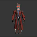 Mechanical Character With Red Eyes Red Long Coat And Hat In 3D Model Standing Pose