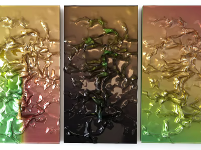 Colorful Textured Glass Art Panels With Green Black And Gold Abstract Design 3d model