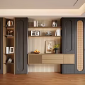 Elegant Modern Wooden Sideboard With Open Storage Artwork And Green Plants