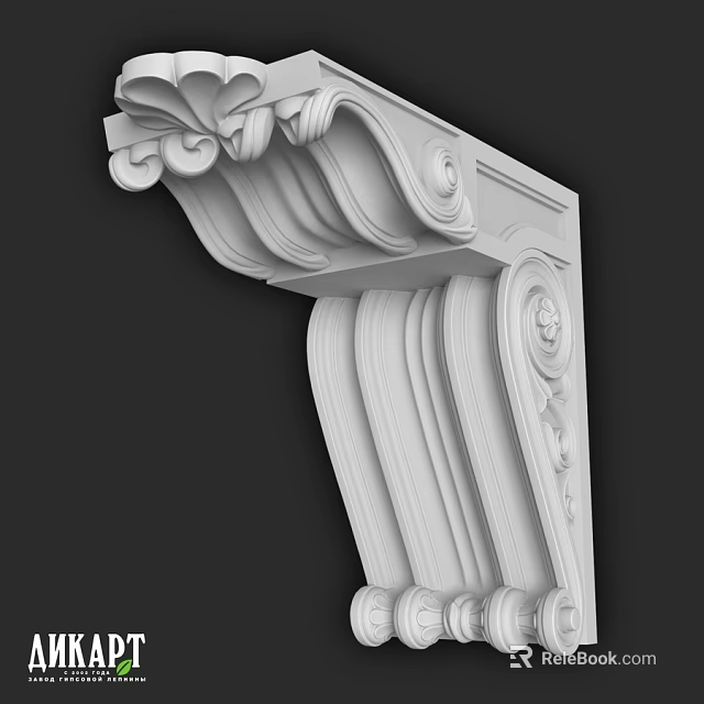 Ornate White Classical Architectural Component Featuring Carved Scrolls And Intricate Floral Designs 3d model 