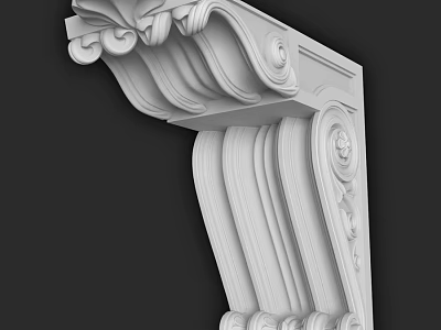Ornate White Classical Architectural Component Featuring Carved Scrolls And Intricate Floral Designs 3d model