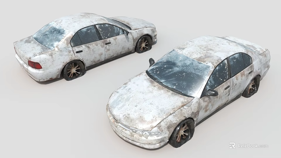 Old Abandoned Cars With Rusty Dusty Exteriors And Worn Out Paint 3d model 