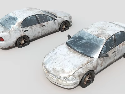 Old Abandoned Cars With Rusty Dusty Exteriors And Worn Out Paint 3d model