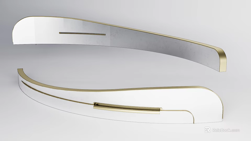 Modern Feature Wall With Curved Metallic Design And Gold Silver Accents 3d model 