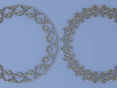 Detailed Carved Metal Circular Ornaments With Intricate Patterns On Blue Background 3d model