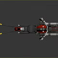 Red Motorcycle With Black Seat Yellow Accents Extended Rear Parts And Chrome Design