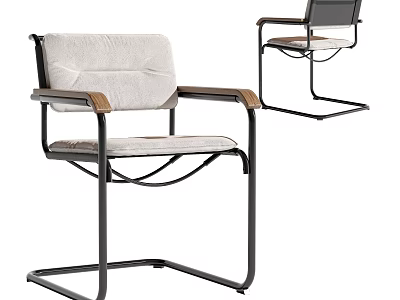 Modern Leisure Chair With Metal Frame Wooden Armrests And Light Upholstery 3d model