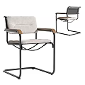 Modern Leisure Chair With Metal Frame Wooden Armrests And Light Upholstery