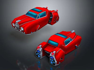 Two Red Sci Fi Car Models With Streamlined Design And Blue Accents 3D Render 3d model