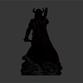 Mythical Warrior Sculpture With Horned Helmet Weapon Ship And Marine Creature Waves