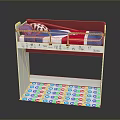 Children's Bunk Bed With Red Blue Mattress Black White Polka Dot Pillow Colorful Floor Mat