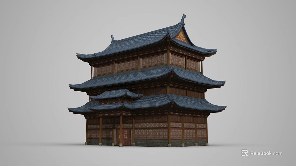 Ancient Chinese Architecture Featuring Multi Story Design Tiled Roof And Overhanging Eaves 3d model 